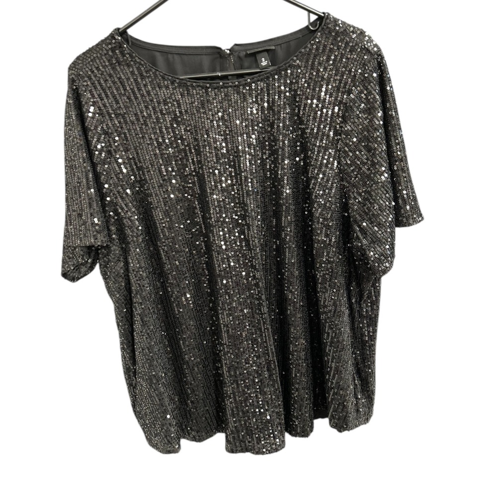 Torrid Sequin‎ Top Plus Size 2 Black Sparkle Short Sleeve Party Blouse